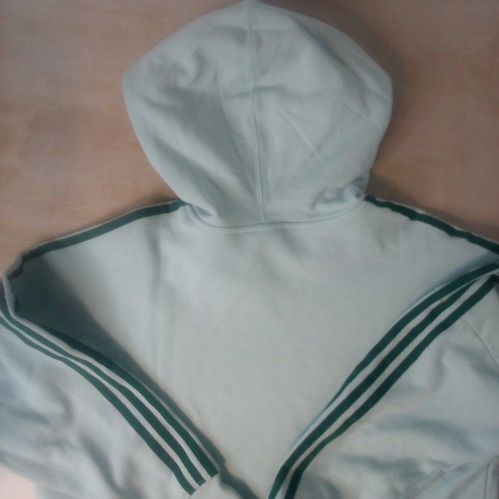 NWT Adidas 3 Stripe Cropped Hoodie Sweatshirt Vapour Green - Picture 7 of 8